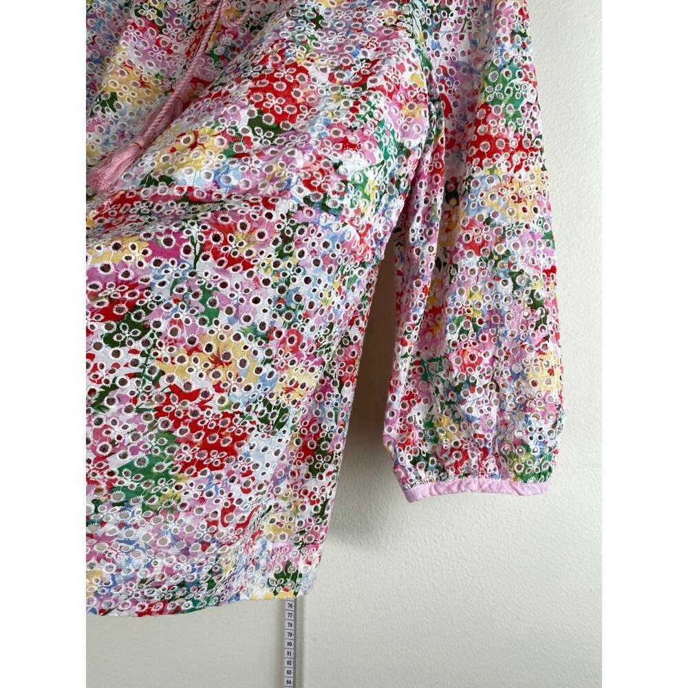 Joules Floral Eyelet Cotton Blouse White Pink Tassel Tie Size 12 - Picture 7 of 12